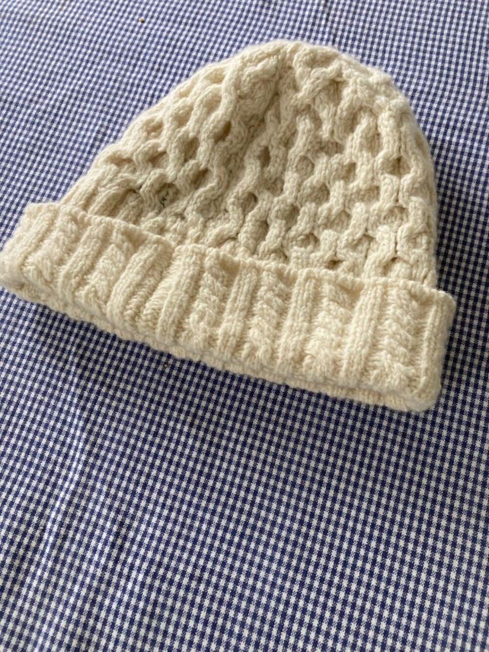 Cream Knit Beanie Hat Cable Knit Winter Warm Cuffed Cap